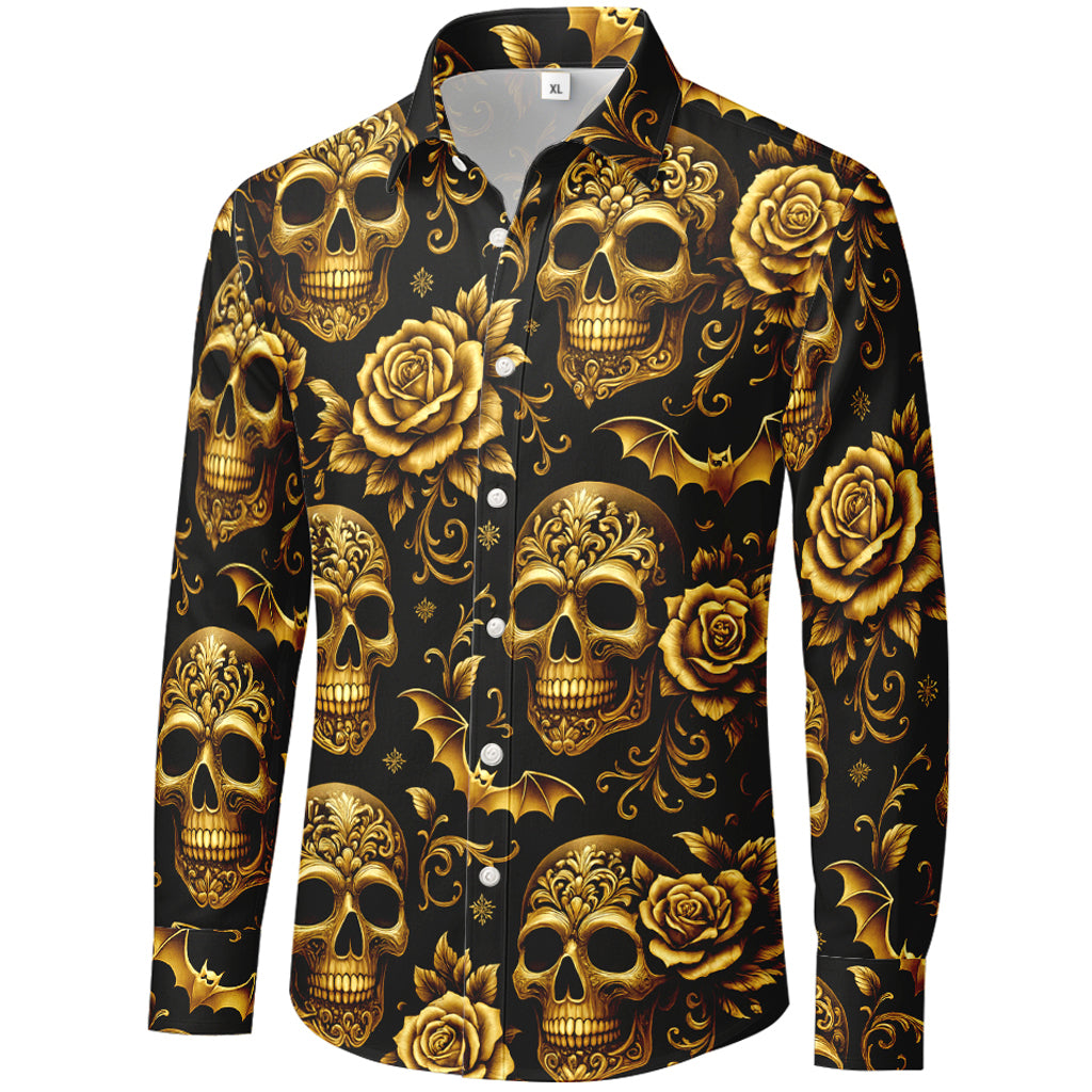 Gold Skull & Rose Button-Up Shirt Gold Skull & Rose Button-Up Shirt