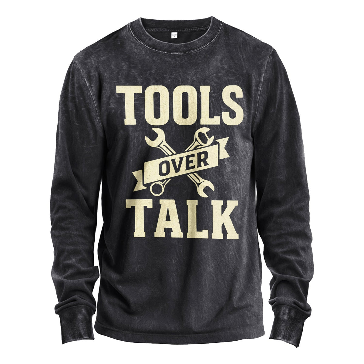 Tools Over Talk long-sleeve graphic tee in washed black